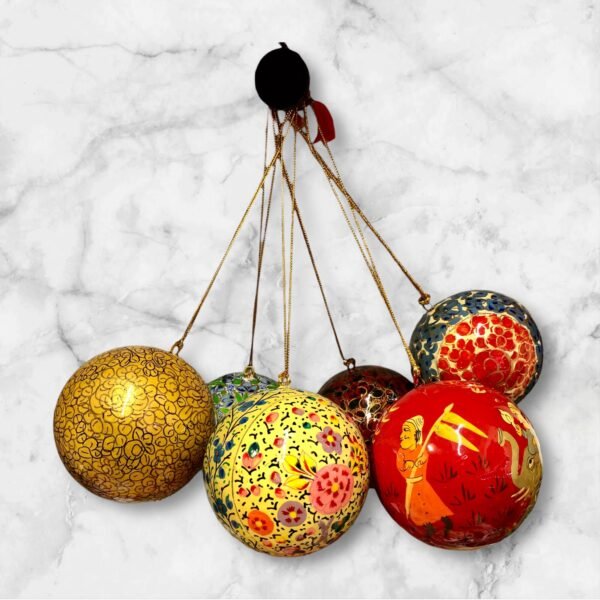 Set of 6 Kashmiri Papier Mache Sustainable Christmas Tree Baubles 