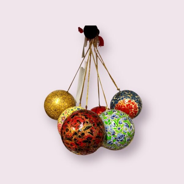 Set of 6 Kashmiri Papier Mache Sustainable Christmas Tree Baubles  - Image 2