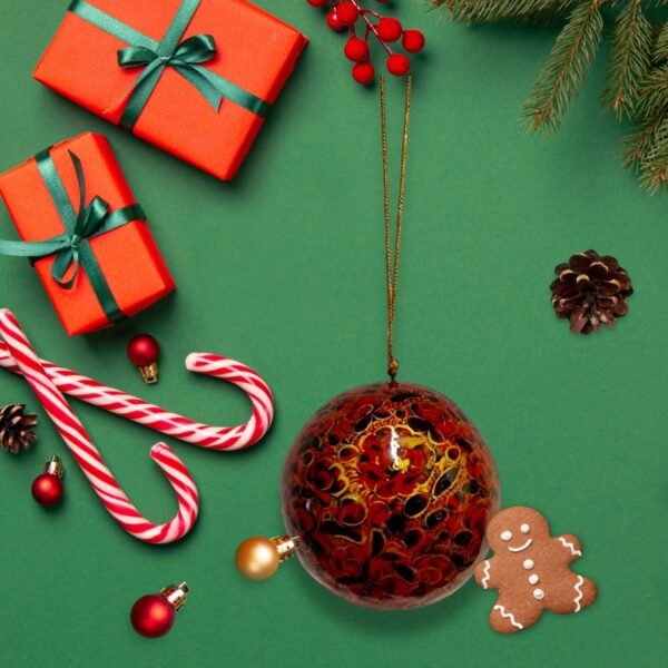 Set of 6 Kashmiri Papier Mache Sustainable Christmas Tree Baubles  - Image 3