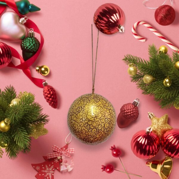 Set of 6 Kashmiri Papier Mache Sustainable Christmas Tree Baubles  - Image 4