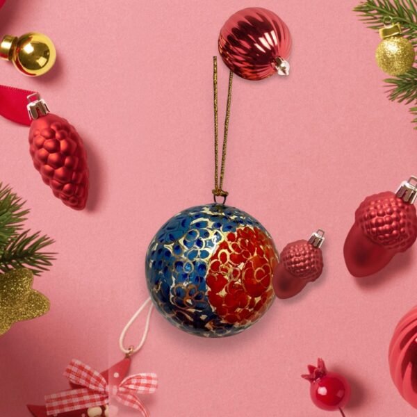 Set of 6 Kashmiri Papier Mache Sustainable Christmas Tree Baubles  - Image 6