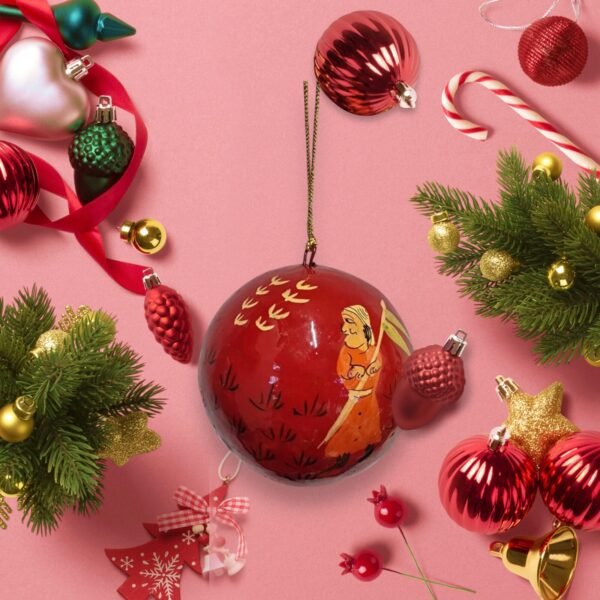 Set of 6 Kashmiri Papier Mache Sustainable Christmas Tree Baubles  - Image 7