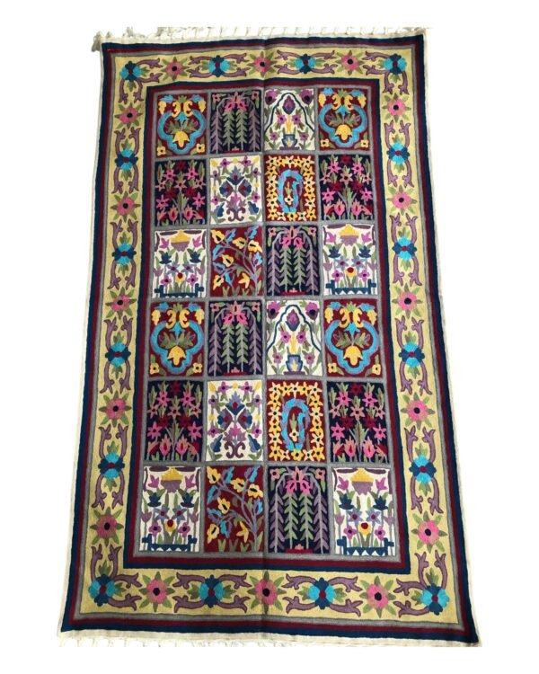 Patchwork Botanica – Handmade Kashmiri Crewel Rug - Image 2