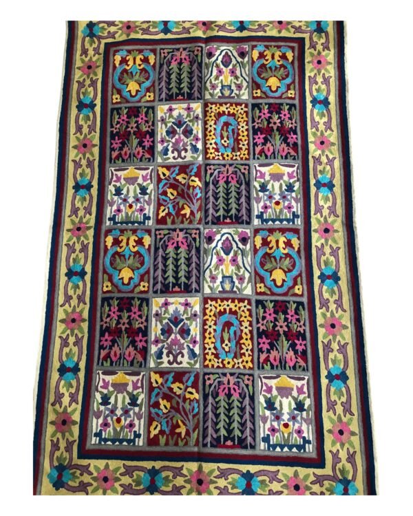 Patchwork Botanica – Handmade Kashmiri Crewel Rug - Image 3