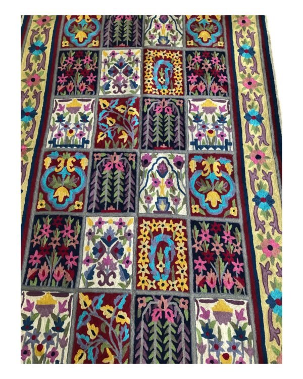 Patchwork Botanica – Handmade Kashmiri Crewel Rug - Image 4