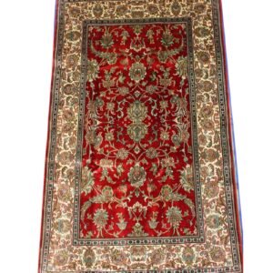 “Kashan Crimson Bloom: A Silk Reverie from Kashmir”