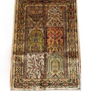 “Garden of Six Echoes – Kashmiri Silk Panel Rug”