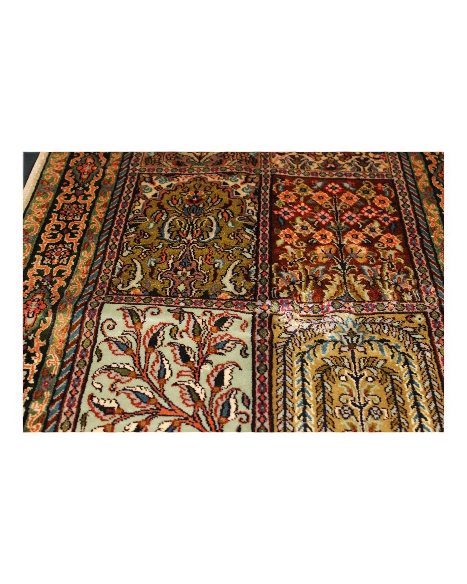 “Garden of Six Echoes – Kashmiri Silk Panel Rug” - Image 4