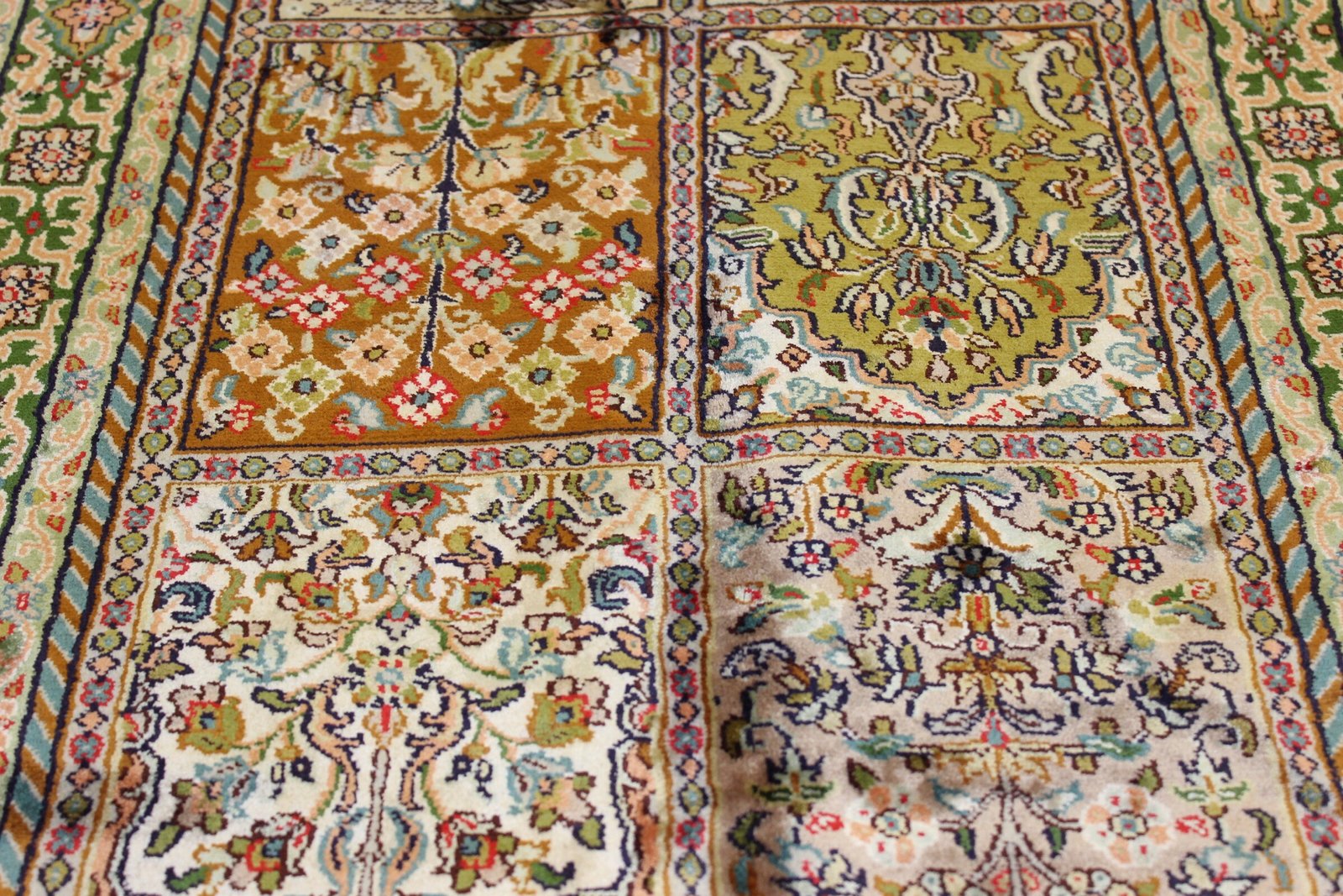 “Garden of Six Echoes – Kashmiri Silk Panel Rug” - Image 3