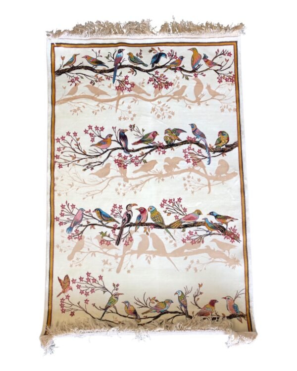 Songbirds in Bloom – Persian Silk Rug (2ft x 3ft / 61cm x 91cm)