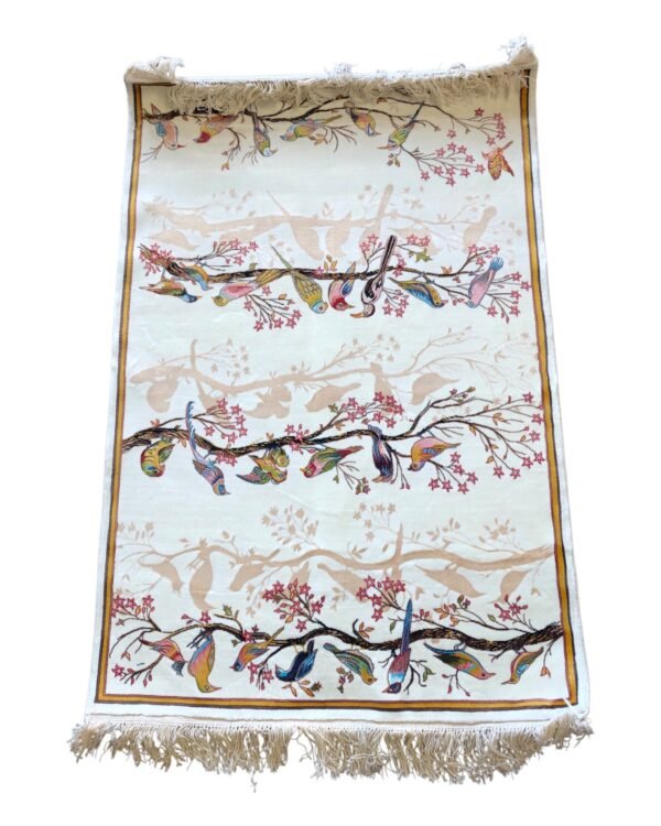 Songbirds in Bloom – Persian Silk Rug (2ft x 3ft / 61cm x 91cm) - Image 3