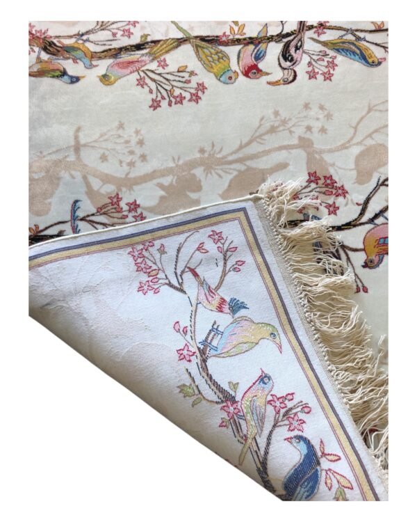 Songbirds in Bloom – Persian Silk Rug (2ft x 3ft / 61cm x 91cm) - Image 4
