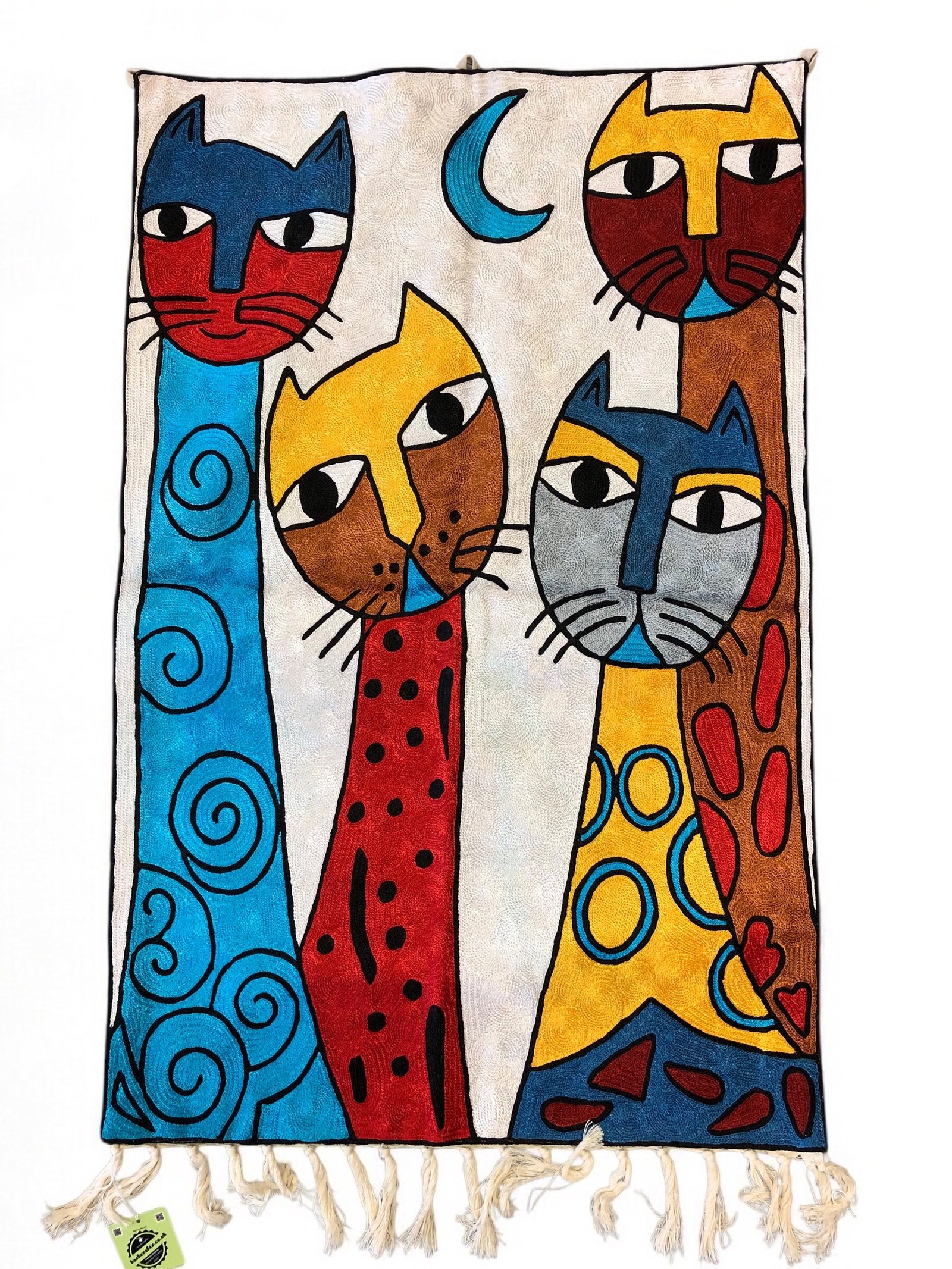 Whimsy in Thread – Hand Embroidered Chain Stitch Wall Hanging / Rug (3ft x 2ft)