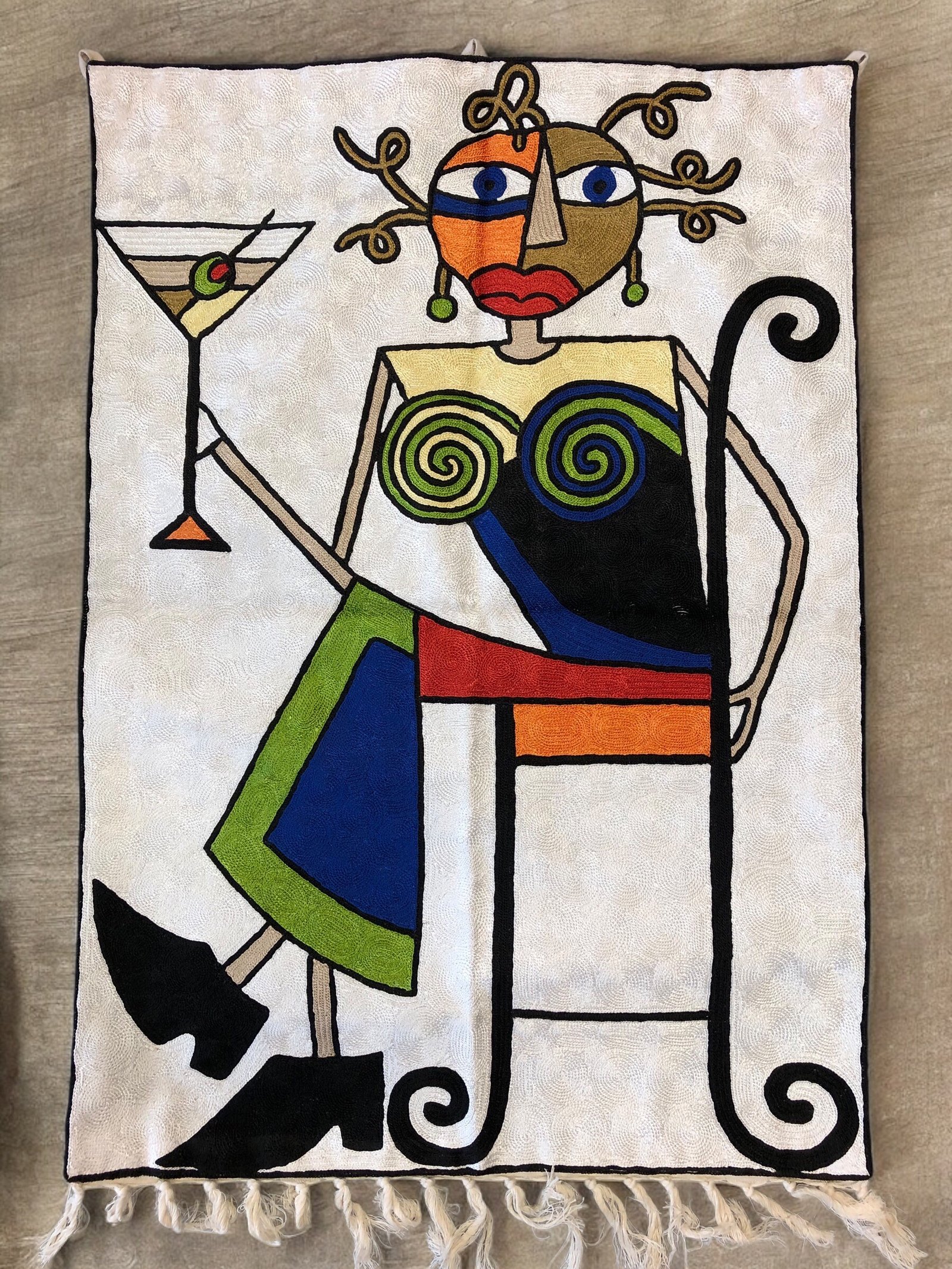 “Spirals & Spirits (Inspired by Picasso)” Chain Stitch Wall Hanging / Rug – 3ft x 2ft