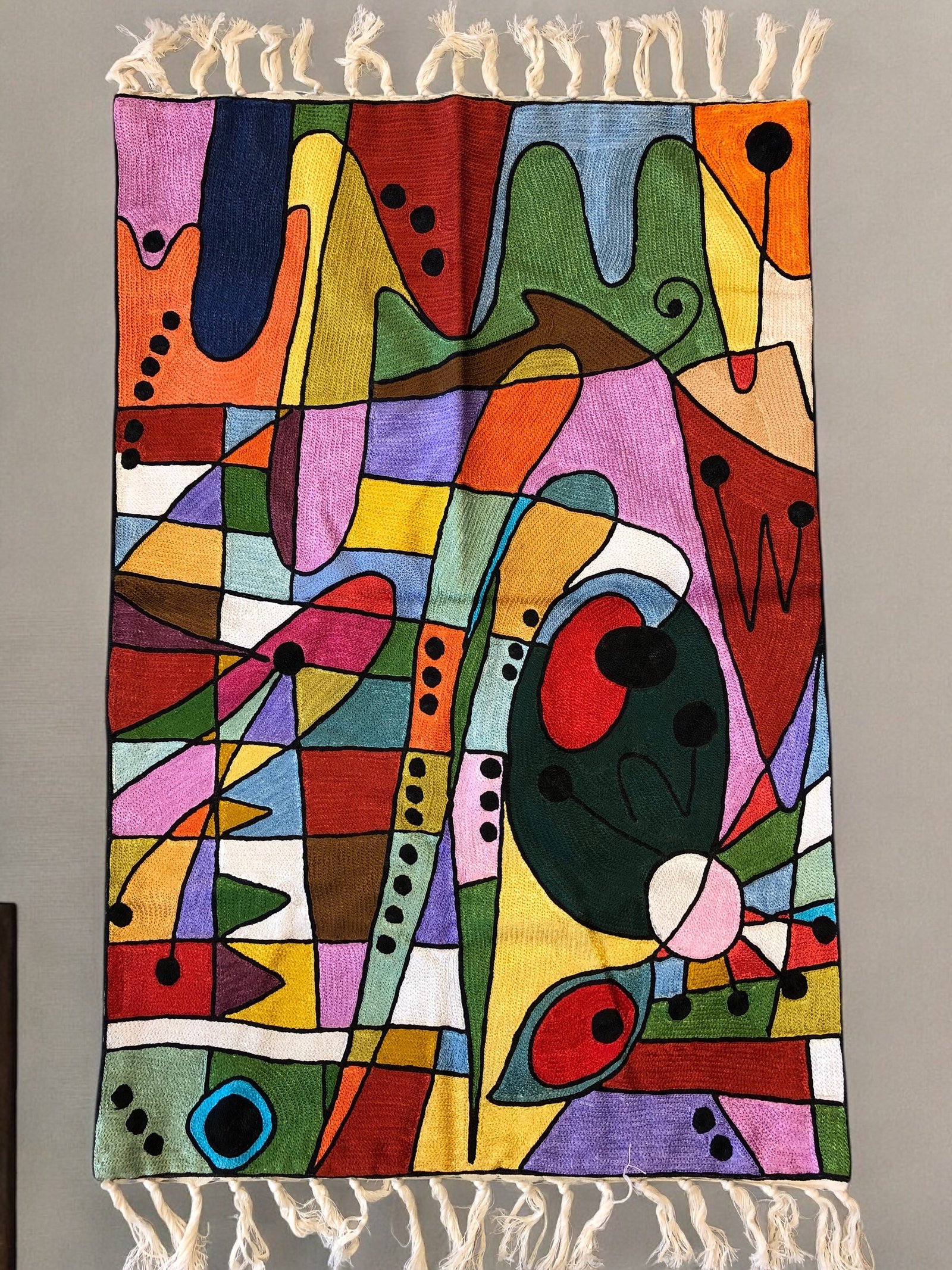 “Improvisation in Thread” — inspired by Wassily Kandinsky Chain Stitch Wall Hanging / Rug – 6ft x 4ft