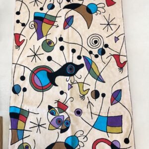 “Whispers in Orbit – Inspired by Miró’s Composition (1933)” Hand Embroidered Chain Stitch Wall Hanging / Rug – 2.5 x 4ft