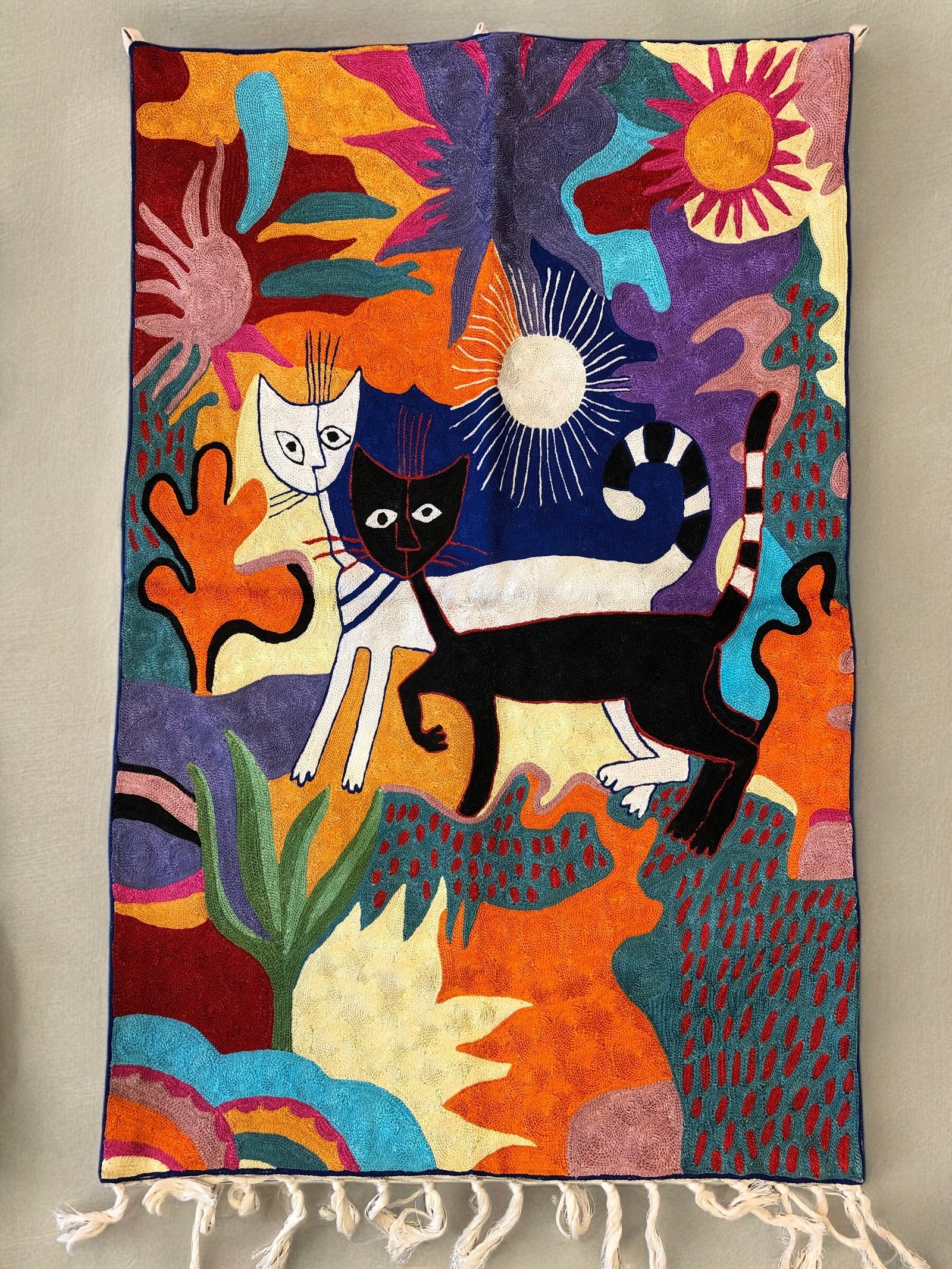 Twin Spirits in Bloom – Inspired by Klee’s Cat and Bird (1928) (3ft x 2ft)