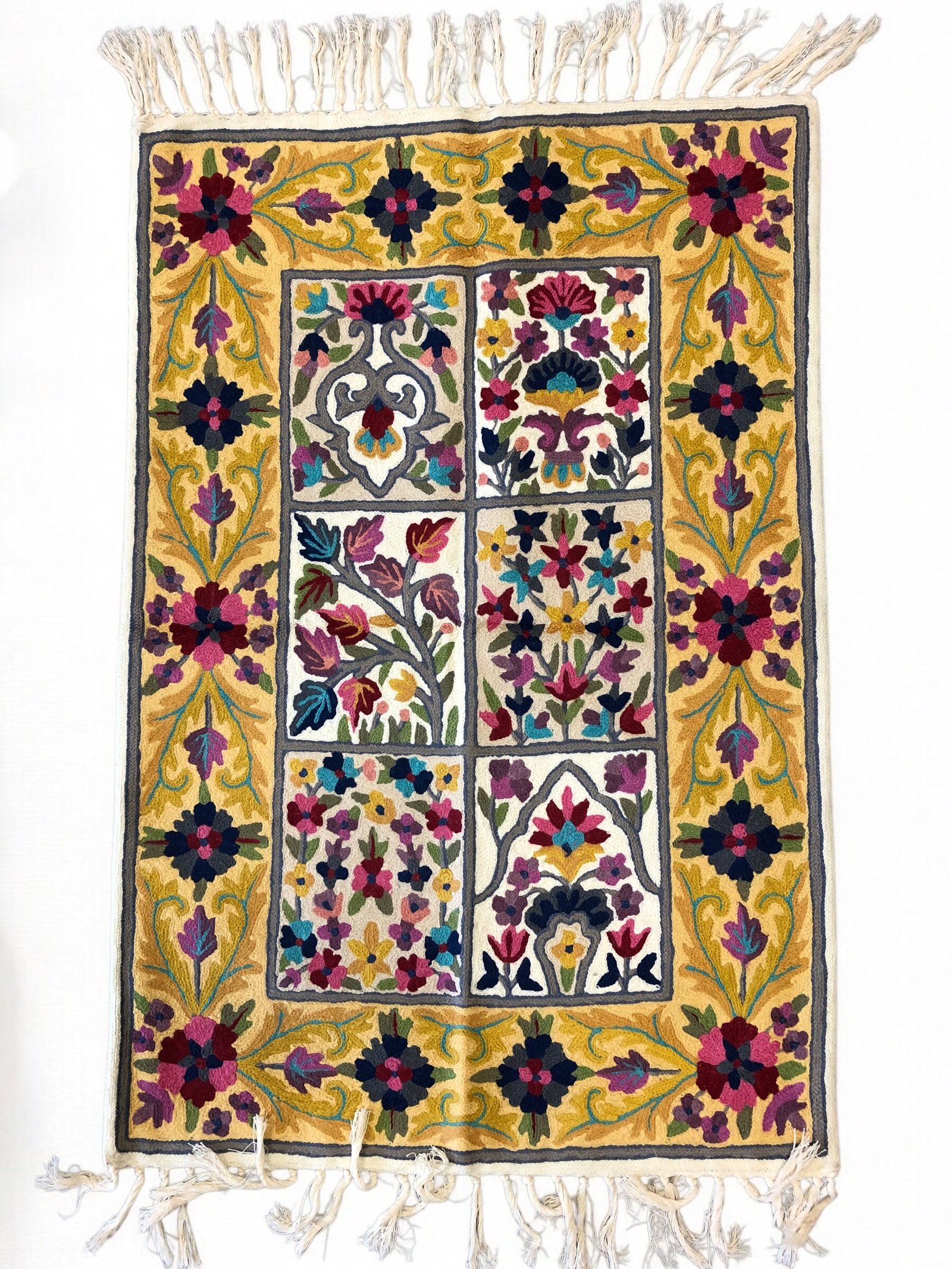 Artist-Inspired Hand Embroidered Chain Stitch Wall Hanging / Rug (3ft x 2ft)