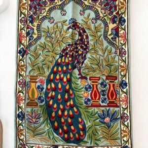 Hand Embroidered Chain Stitch Wall Hanging / Rug – Peacock Elegance (2.5ft x 4ft)