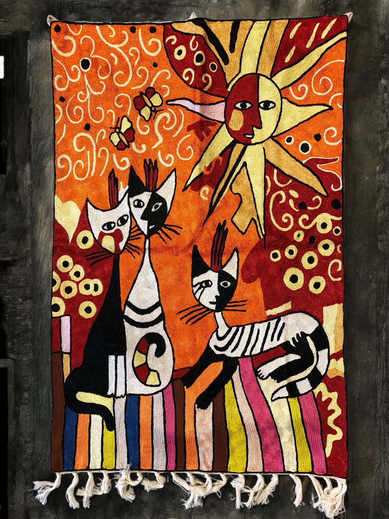 Whimsy in Thread – Hand Embroidered Chain Stitch Wall Hanging / Rug (3ft x 2ft)