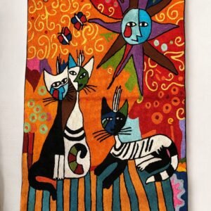 Whimsical Cats Chain Stitch Wall Hanging / Rug – 3ft x 2ft