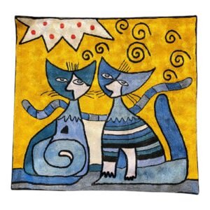 “Mystic Companions” – Laurel Burch-Inspired Handmade Kashmiri Cushion Cover