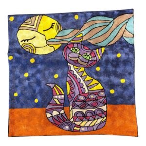 “Moonlit Muse” – Rosina Wachtmeister-Inspired Cat Cushion Cover, Handmade in Kashmir