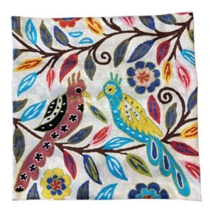 Miró’s Garden Whimsy – Handmade Kashmiri Cushion Cover (18”x18