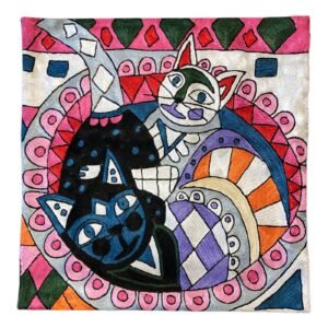 Burch’s Cosmic Companions – Handmade Kashmiri Cushion.