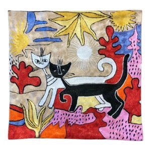“Sunlit Sanctuary” – Laurel Burch & Romero Britto-Inspired Handmade Cushion Cover