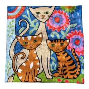 “Floral Feline Chorus” – Laurel Burch-Inspired Handmade Cushion Cover