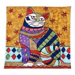 “Patchwork Purr” – Romero Britto-Inspired Handmade Cushion Cover