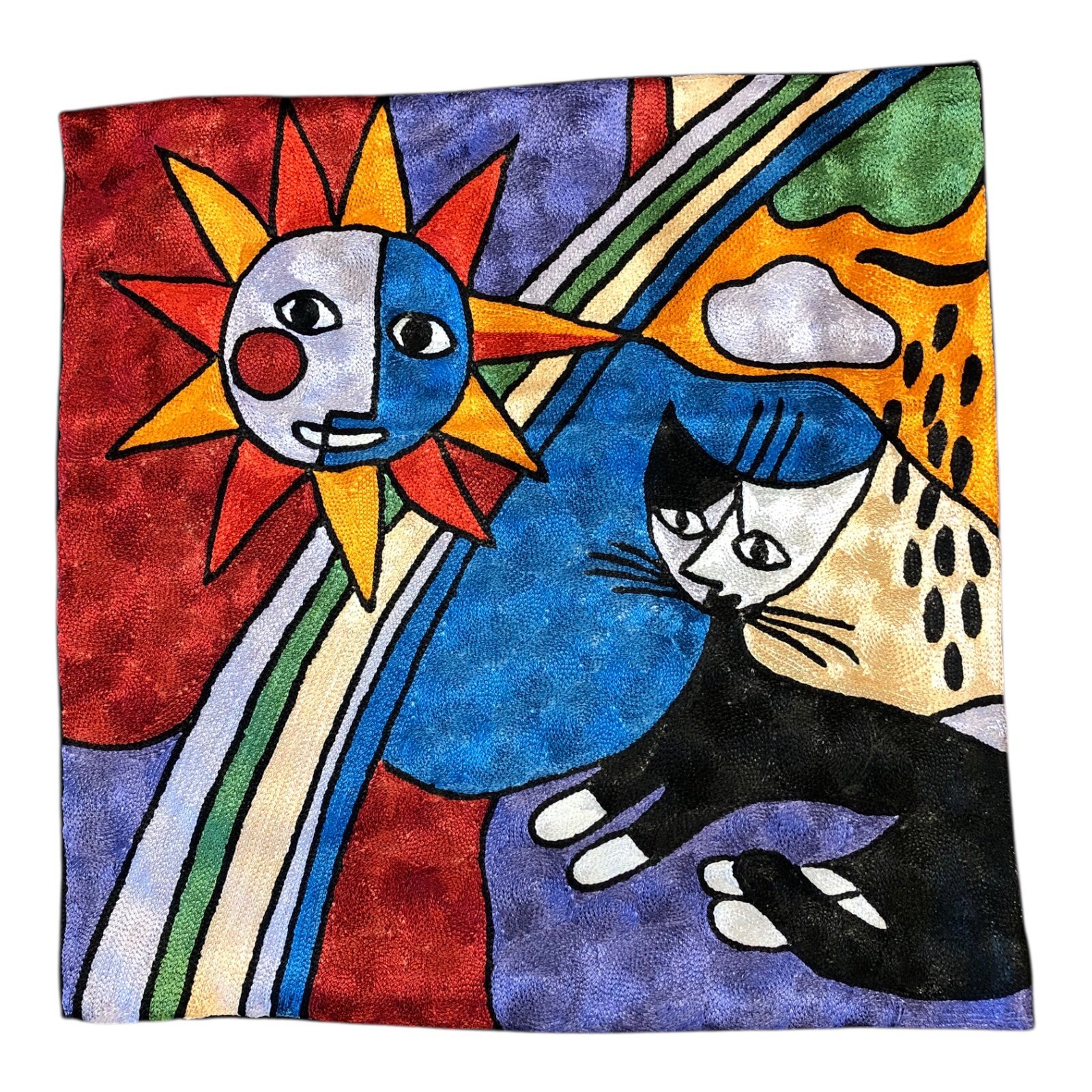 “Rainbow Reverie” – Romero Britto-Inspired Handmade Cushion Cover