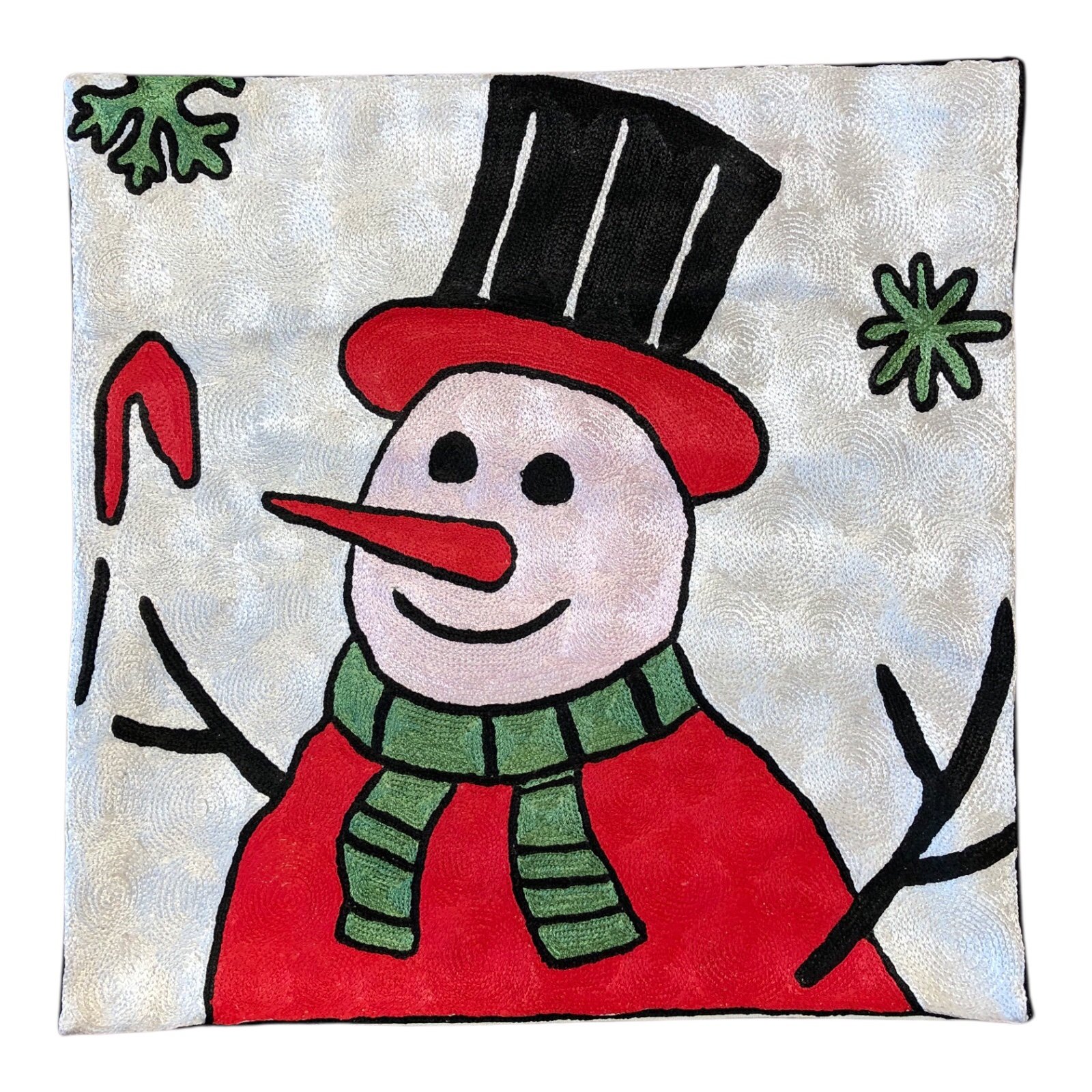 “Candy Cane Frost” – Handmade Holiday Cushion Cover from Kashmir