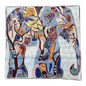 “Elephant Grove” – Nature-Inspired Handmade Cushion Cover from Kashmir