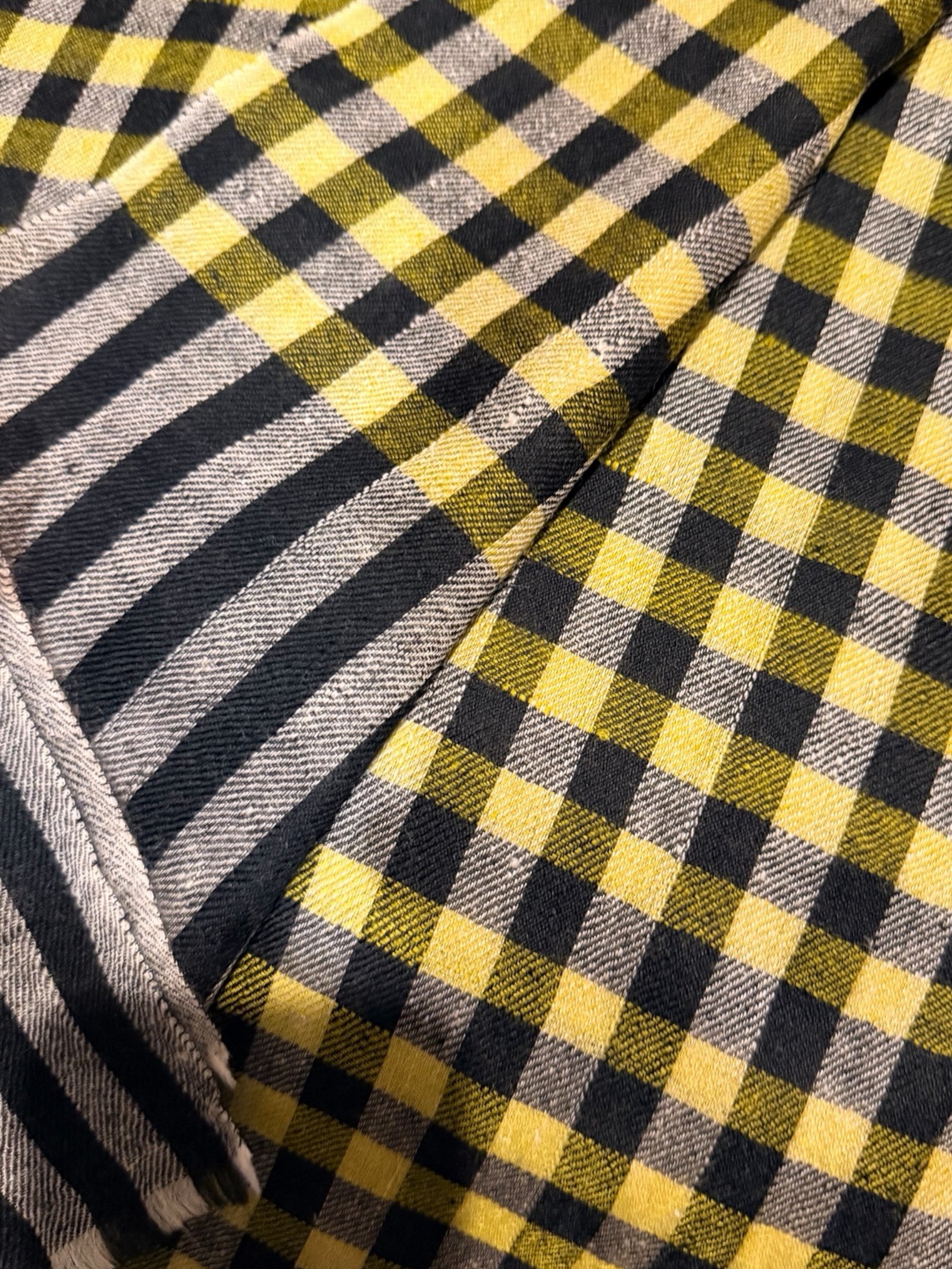 Hand‑Spun & Hand‑Woven Pashmina Scarf – Yellow & Black Check with Grey Striped Finish - Image 3