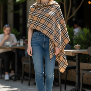 Classic Heritage Check – 100% Hand‑Spun Kashmiri Pashmina Shawl