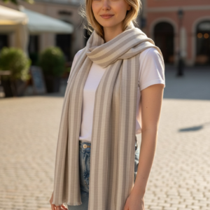 Saffron Sands Stripe – Pure Hand‑Spun Kashmiri Pashmina Shawl
