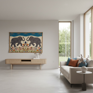 Royal Elephants in Bloom – Patola‑Inspired Handmade Wall Hanging