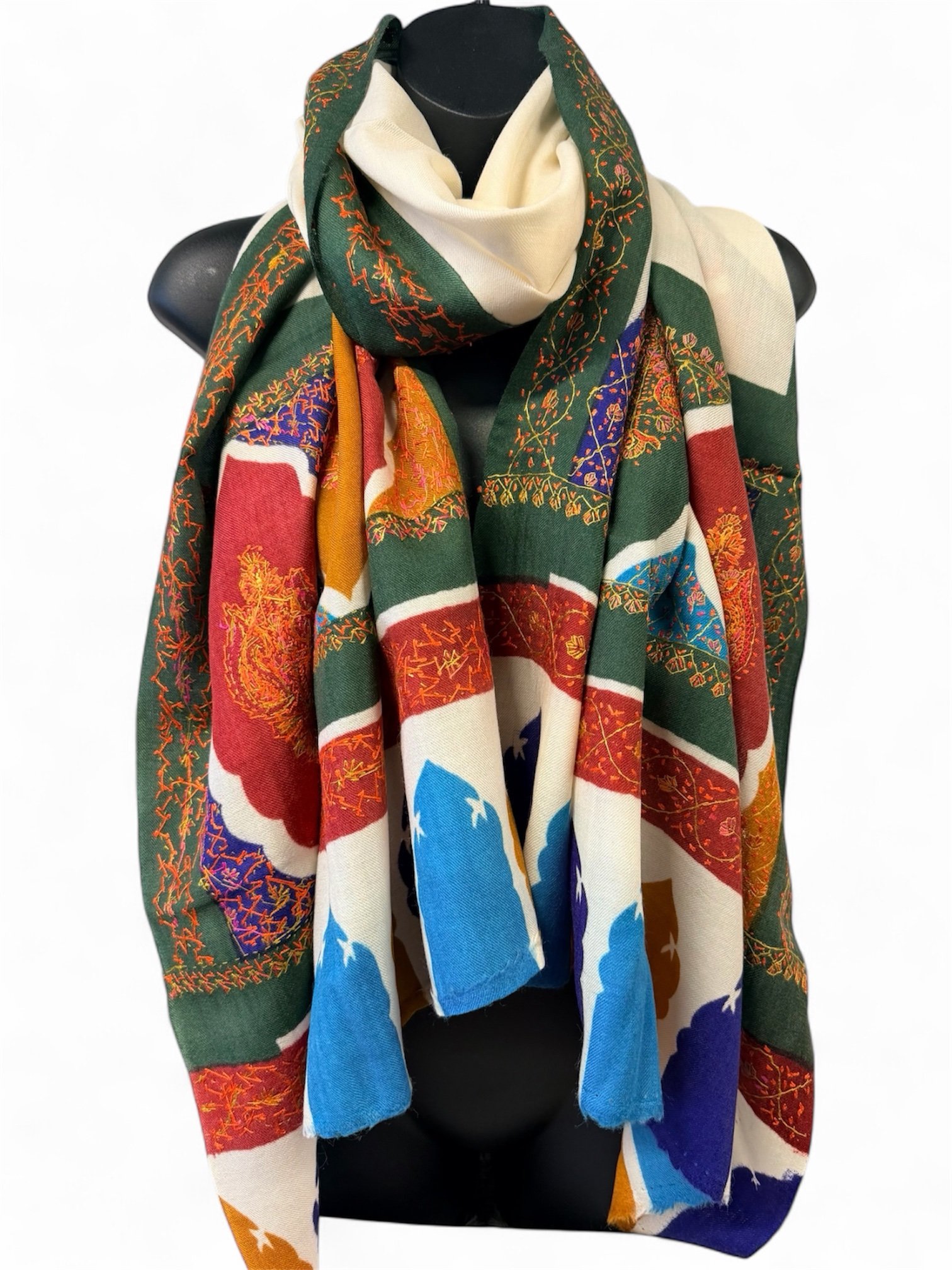 Cashmere Sozni Hand‑Embroidered Scarf